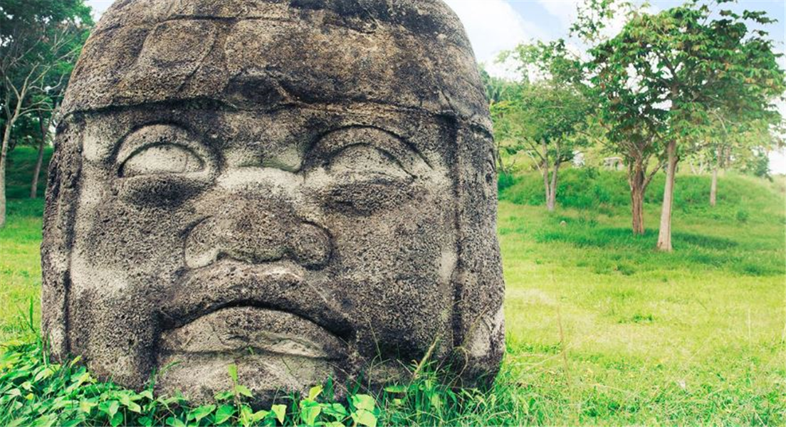 tête olmèque a découvrir au parque museo la venta de Villahermosa au Mexique