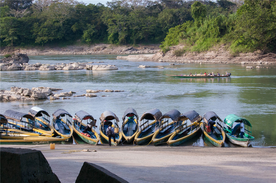 les pirogues à Yaxchilan