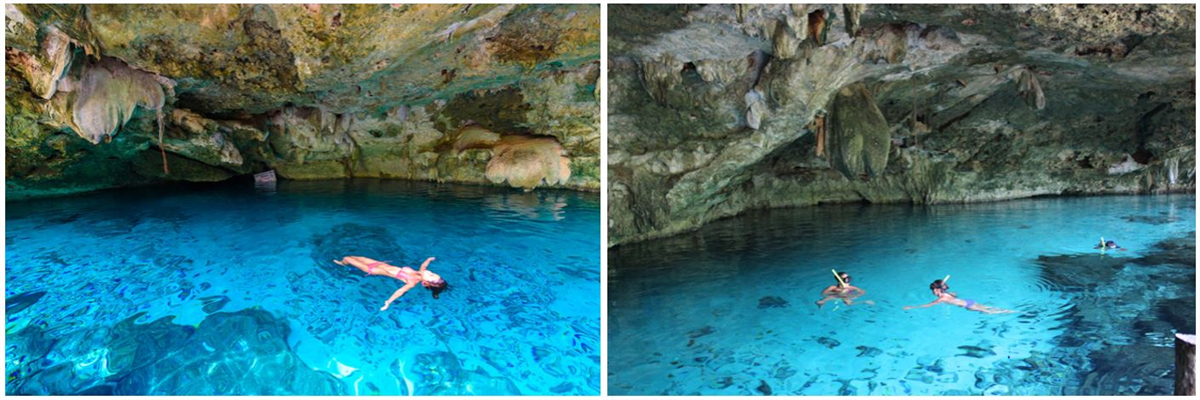 baignade dans les eaux cristallines de l'un des plus beaux cenotes du Mexique 