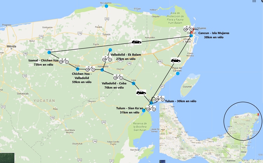 itinéraire de l'autotour au mexique