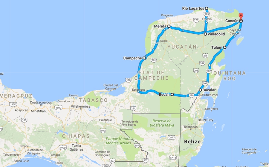 carte du yucatan pour un voyage au mexique en famille