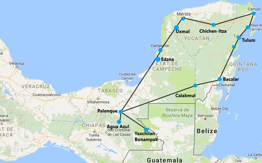 itinéraire du voyage familial au Mexique
